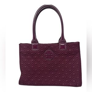 Tory Burch Marion Quilted Tote in burgundy wine